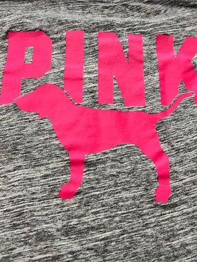 Victoria's Secret PINK Campus T-Shirt Marl Gray Neon Pink Logo Dog Size Large